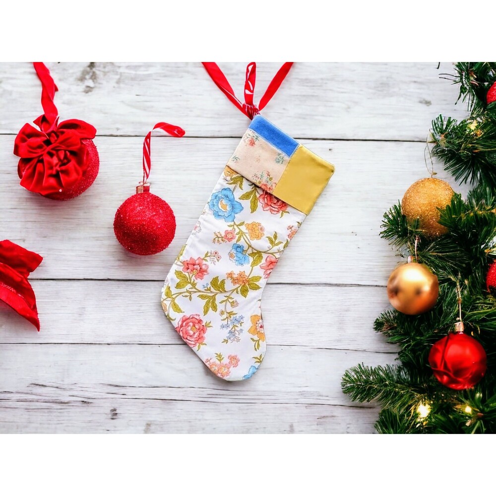 Upcycled Floral Christmas Stocking
